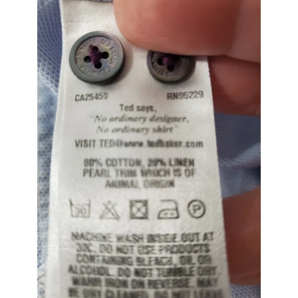 Ted Baker London Modern Fit Blue Flip Cuff Button-Down Long Sleeve Shirt Neck 16 - Picture 7 of 7